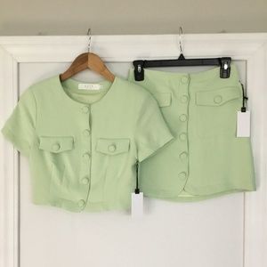 Mint Green Shirt and Skirt Set by Astr